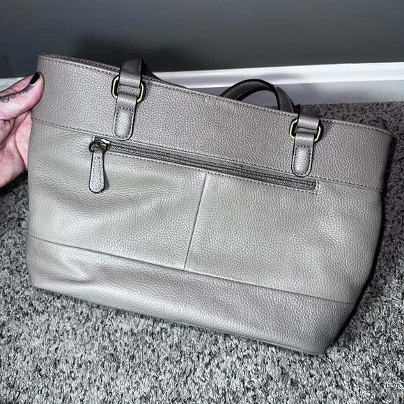 Giani Bernini Taupe Pebbled Leather Tote Bag with Tassel & Woven Accent - Picture 2 of 13